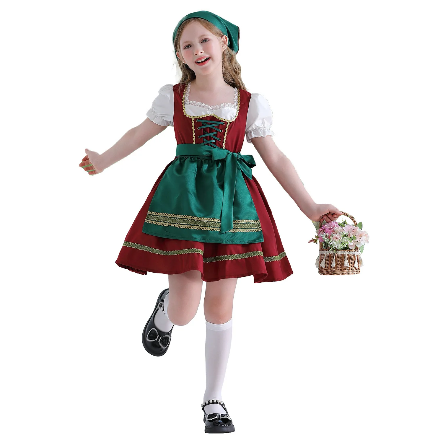 2026 Kids German Dirndl Dress Apron Head Scarf Girl Octoberfest Beer festival Bavarian Traditional Costume Halloween Party Wear