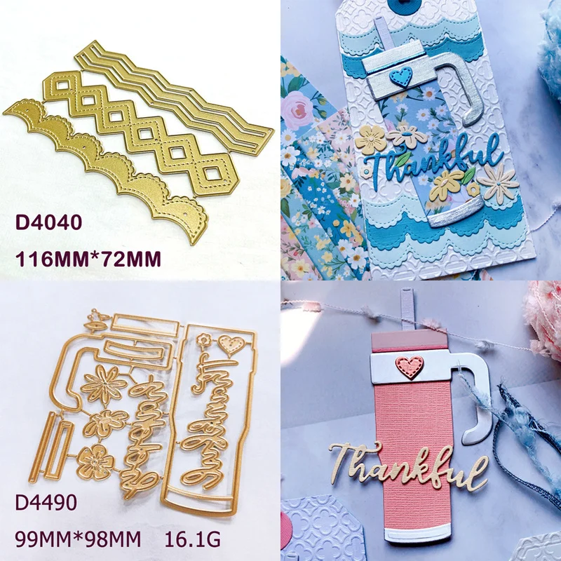 Assorted Lace Border Water Cup Floral Thankful Word Metal Cutting Dies Set Stencil For DIY Scrapbooking Paper Craft Embossing