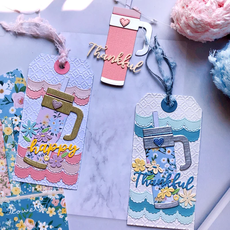 Assorted Lace Border Water Cup Floral Thankful Word Metal Cutting Dies Set Stencil For DIY Scrapbooking Paper Craft Embossing