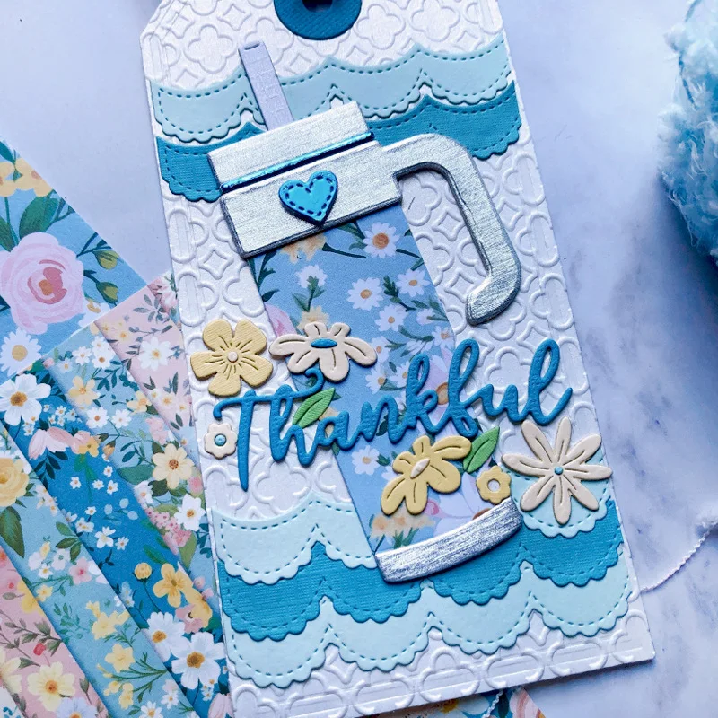 Assorted Lace Border Water Cup Floral Thankful Word Metal Cutting Dies Set Stencil For DIY Scrapbooking Paper Craft Embossing
