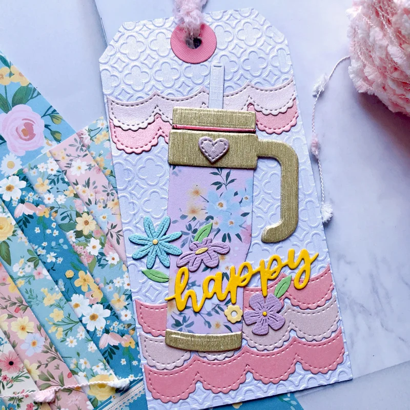 Assorted Lace Border Water Cup Floral Thankful Word Metal Cutting Dies Set Stencil For DIY Scrapbooking Paper Craft Embossing