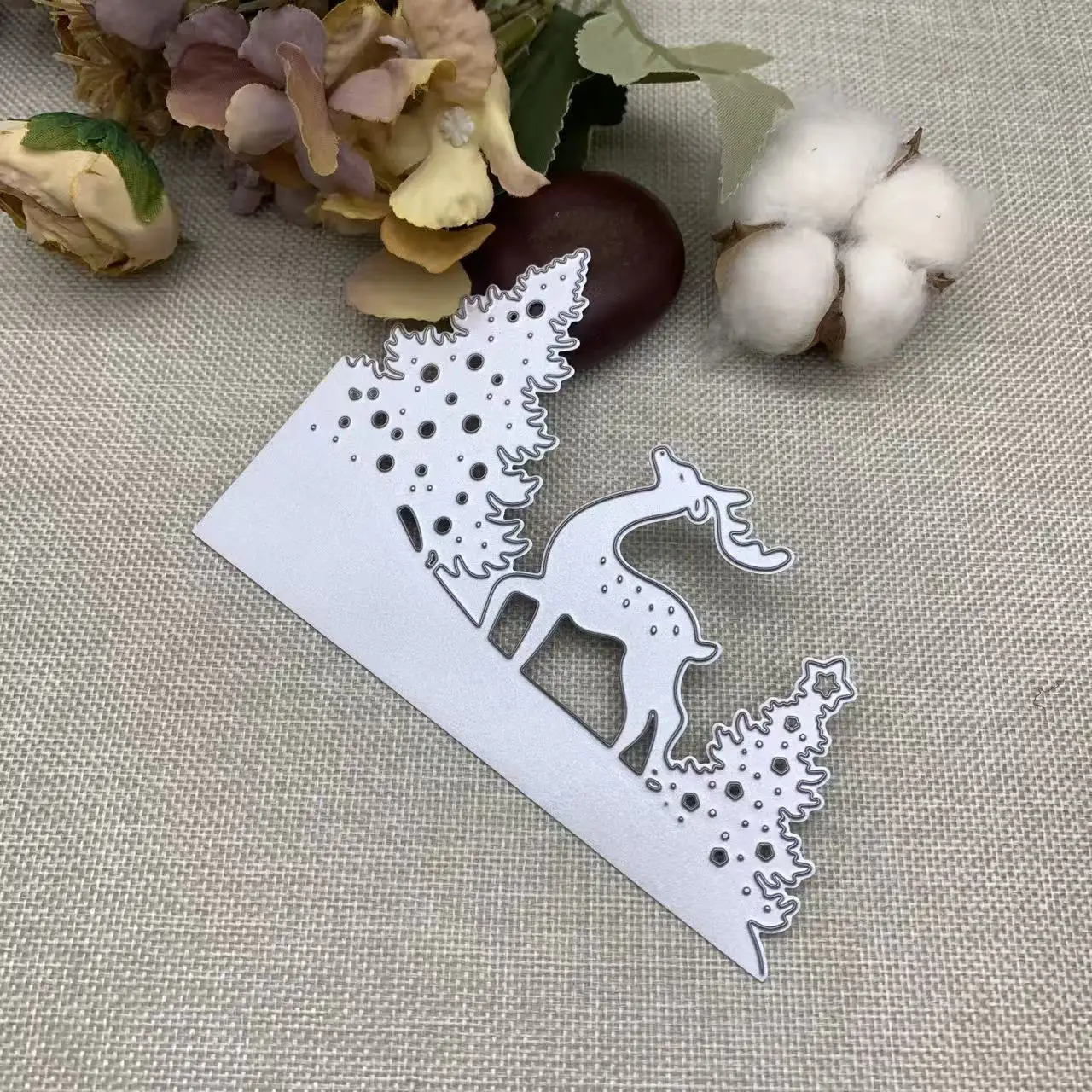 Christmas Reindeer Pine Snow Scene Border Metal Cutting Dies DIY Scrapbook Card Making Embossing Craft Die Cut Stencil