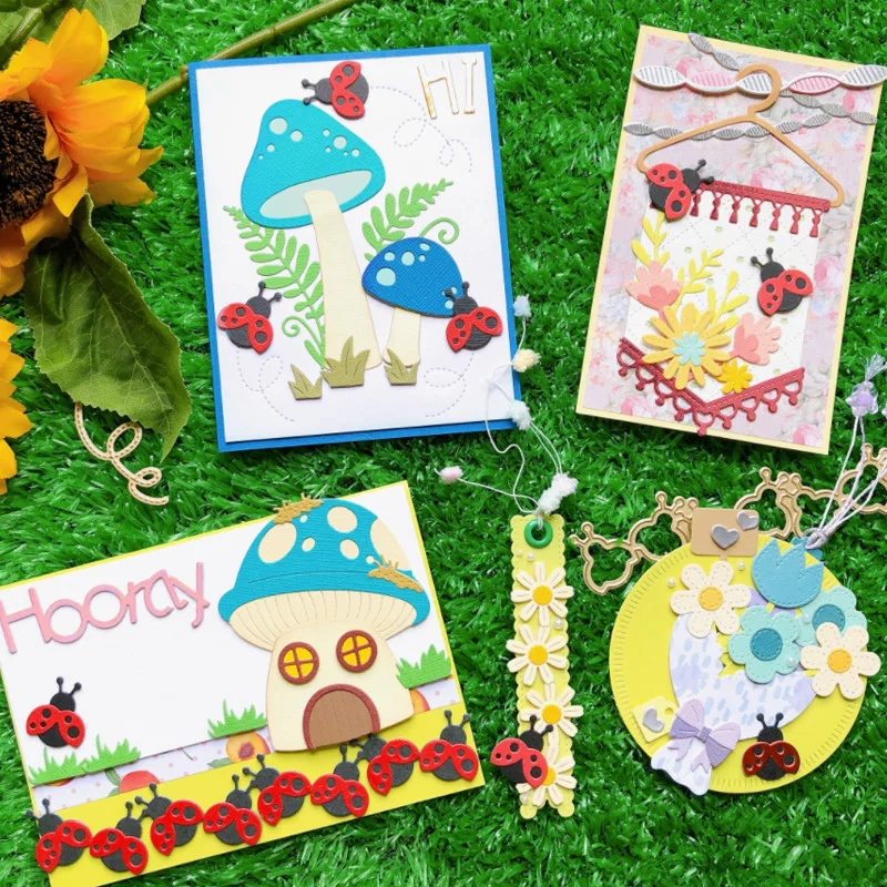 Flower Border Hanger Mushroom Butterfly Book Frame Apple Teacup Metal Cutting Dies Set for Scrapbooking Card Making DIY Paper