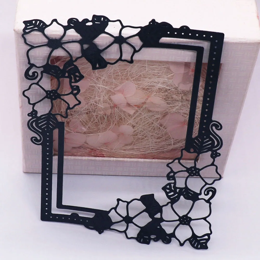 Flower Border Frame Metal Cutting Dies DIY Scrapbooking Album Paper Cards Decorative Crafts Embossing Making Template Stencil