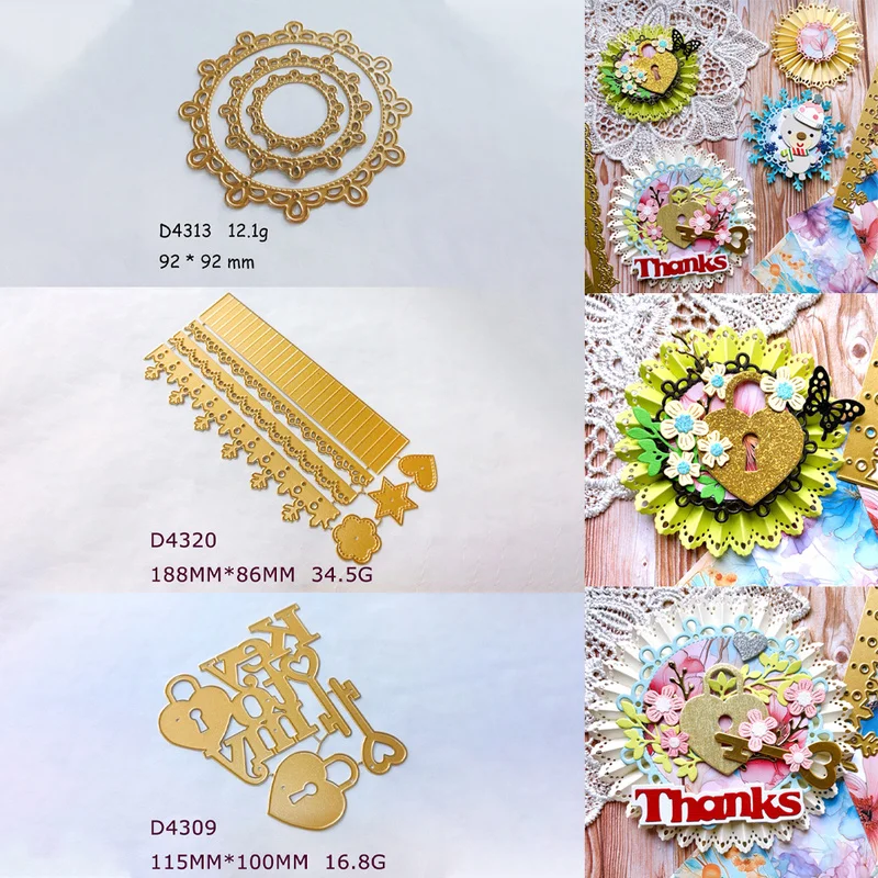 Nesting Round Lace Frame Lace Border Trim Love Lock Key Metal Cutting Dies Stencil DIY Scrapbooking Paper Card Making Embossing