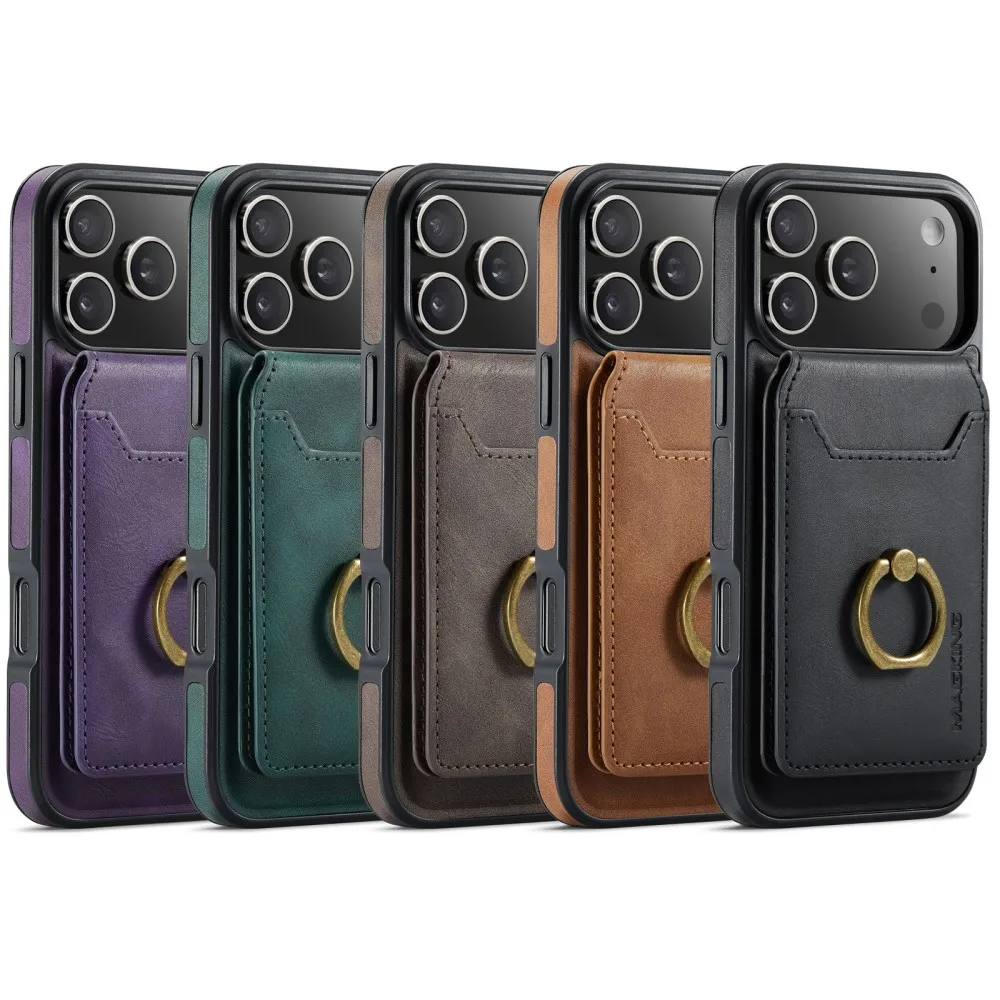 DG.Ming Phone Case For Iphone 17 Pro Max 17 Air 16 Plus MagSafe Magnetic Leather Split Type Wallet Ring Card Holder Back Cover