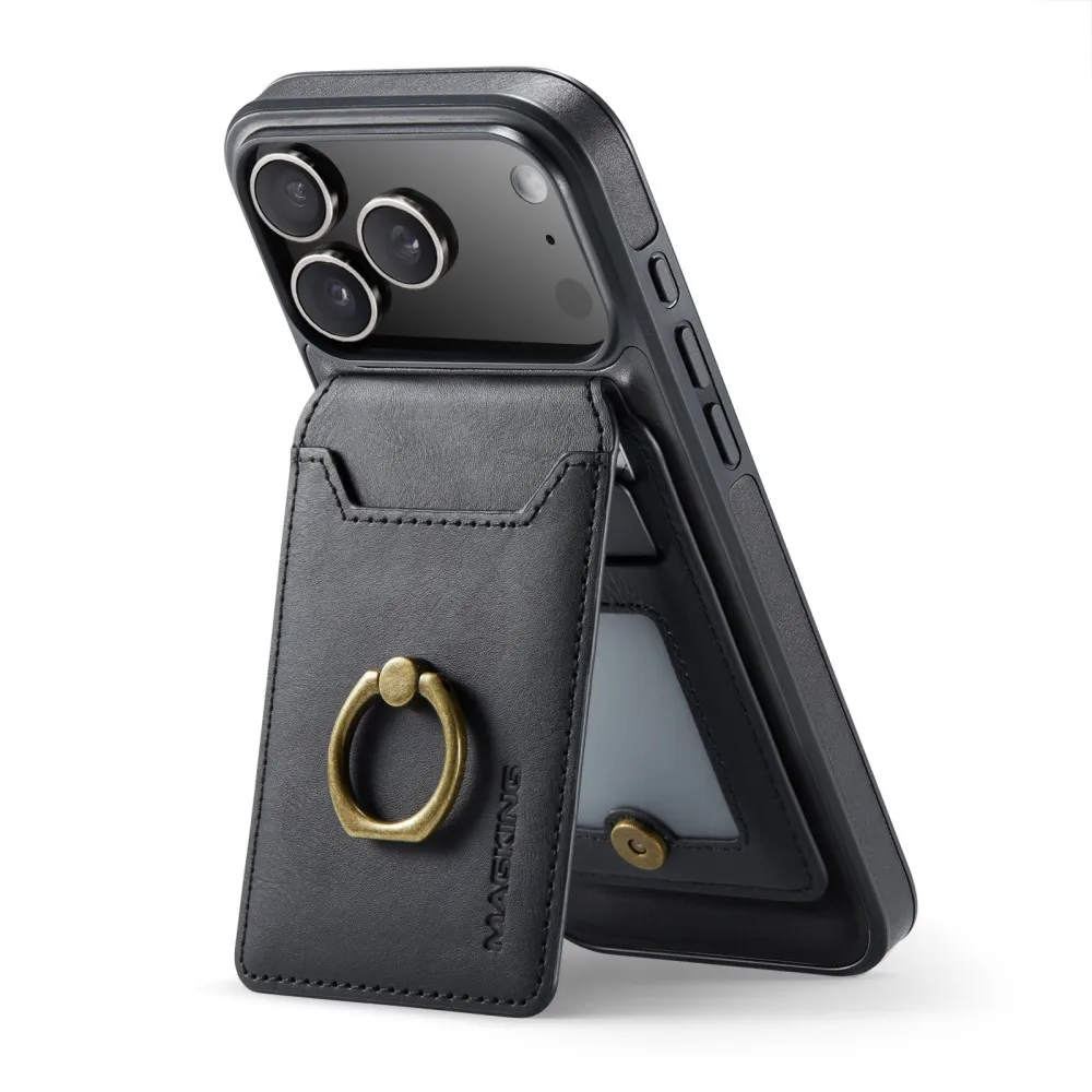 DG.Ming Phone Case For Iphone 17 Pro Max 17 Air 16 Plus MagSafe Magnetic Leather Split Type Wallet Ring Card Holder Back Cover