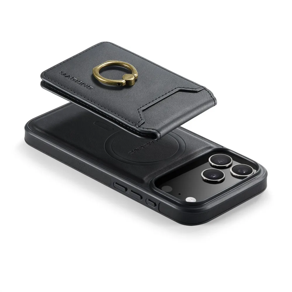 DG.Ming Phone Case For Iphone 17 Pro Max 17 Air 16 Plus MagSafe Magnetic Leather Split Type Wallet Ring Card Holder Back Cover