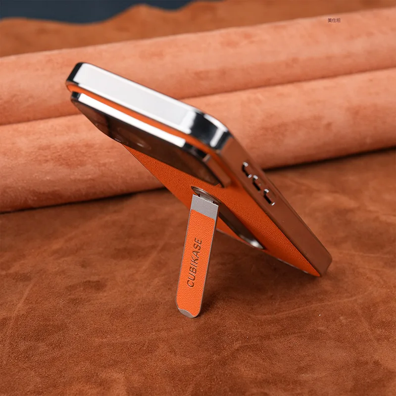 Back Contraction Stand Solid Color Leather Phone Case for iPhone 17 Pro Max with Protective Cover