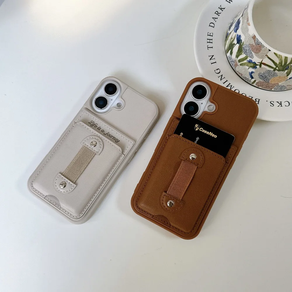 Solid Color Leather Phone Case for iPhone Air 17e 16e 15 14 Plus 13 12 Pro Max with Back Support Magnetic Charging
