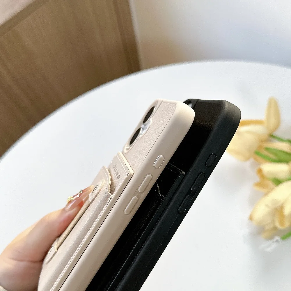 Solid Color Leather Phone Case for iPhone Air 17e 16e 15 14 Plus 13 12 Pro Max with Back Support Magnetic Charging