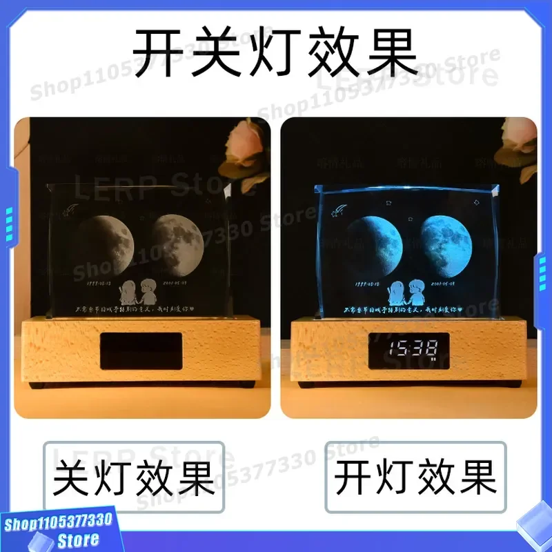 3D Crystal Music Box With Bluetooth Speaker Luminous Clock Base Inner Engraved Pattern Creative Gift Ornament For Home Decor