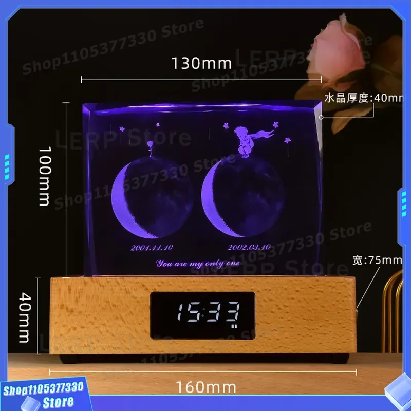3D Crystal Music Box With Bluetooth Speaker Luminous Clock Base Inner Engraved Pattern Creative Gift Ornament For Home Decor