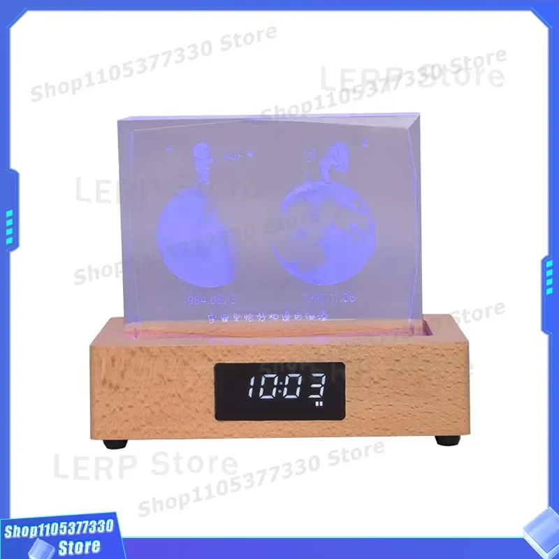 3D Crystal Music Box With Bluetooth Speaker Luminous Clock Base Inner Engraved Pattern Creative Gift Ornament For Home Decor