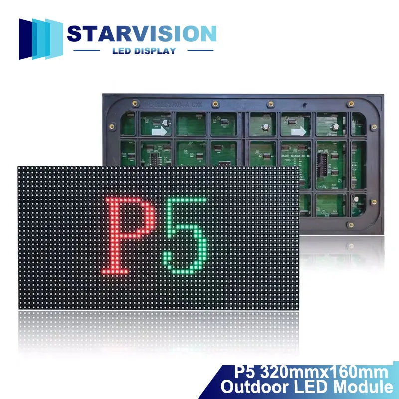 P5 Outdoor Matrix LED Fullcolor Module 320x160mm Panel 64x32 Pixels High Brightness Waterproof HUB75 Programmable Display Screen