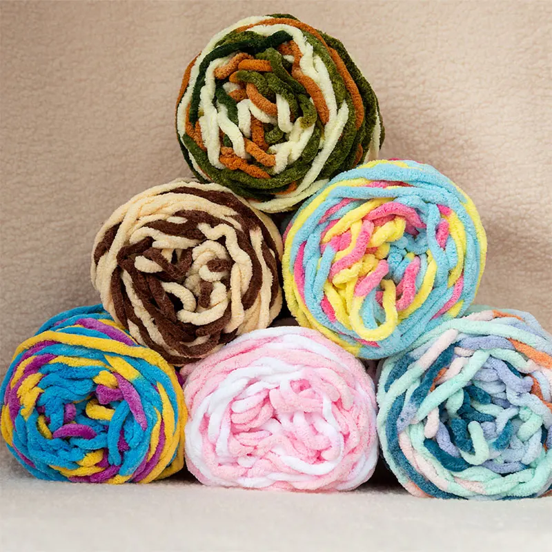 50Yards Chenille Knitting Yarn Fluffy Velvet Plush Ice Stripe Thread Thick Yarn Ball For DIY Scarf Baby Sweater Sewing Supplies
