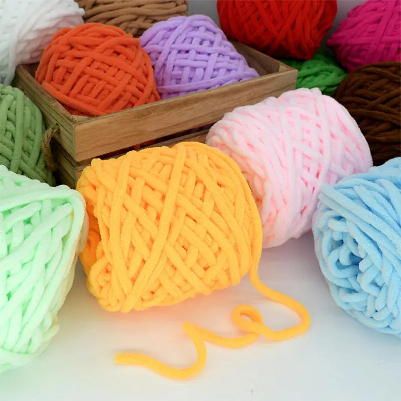 50Yards Chenille Knitting Yarn Fluffy Velvet Plush Ice Stripe Thread Thick Yarn Ball For DIY Scarf Baby Sweater Sewing Supplies