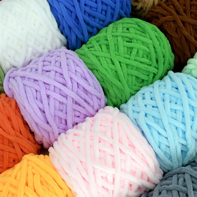 50Yards Chenille Knitting Yarn Fluffy Velvet Plush Ice Stripe Thread Thick Yarn Ball For DIY Scarf Baby Sweater Sewing Supplies
