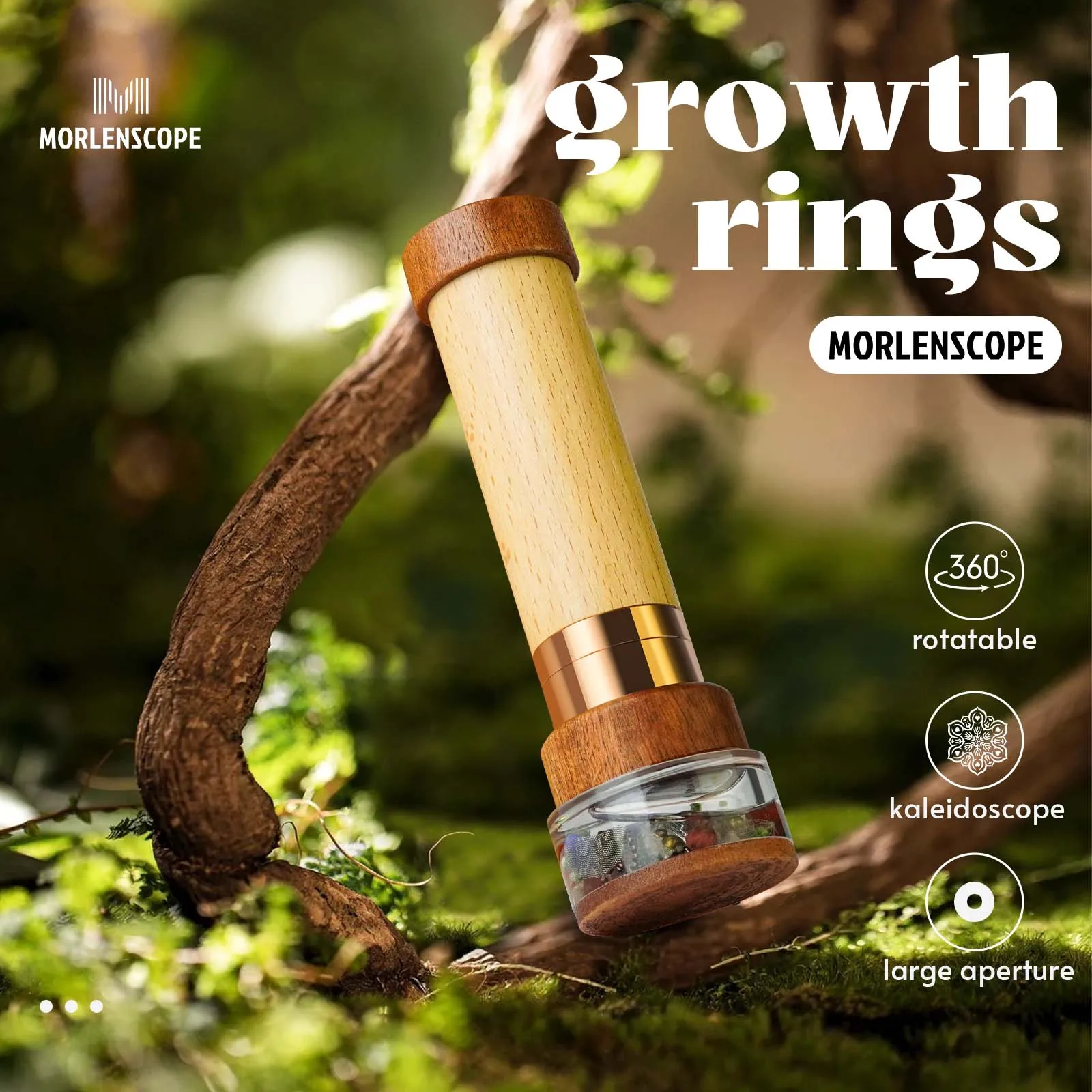 Growth Rings Wooden Nature Kaleidoscope Kit, Handmade Brass Rotatable Oil-Filled,Vintage Gift Box,Anniversary Birthday Gift