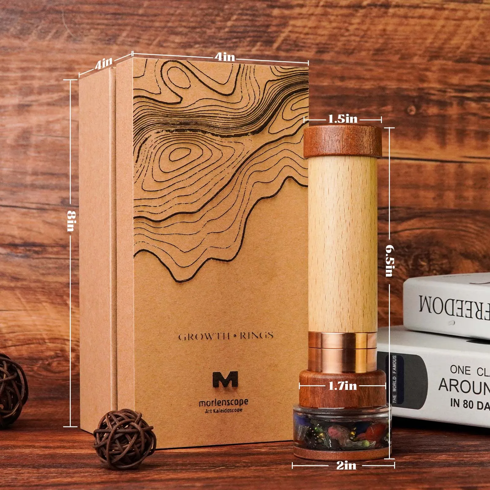 Growth Rings Wooden Nature Kaleidoscope Kit, Handmade Brass Rotatable Oil-Filled,Vintage Gift Box,Anniversary Birthday Gift