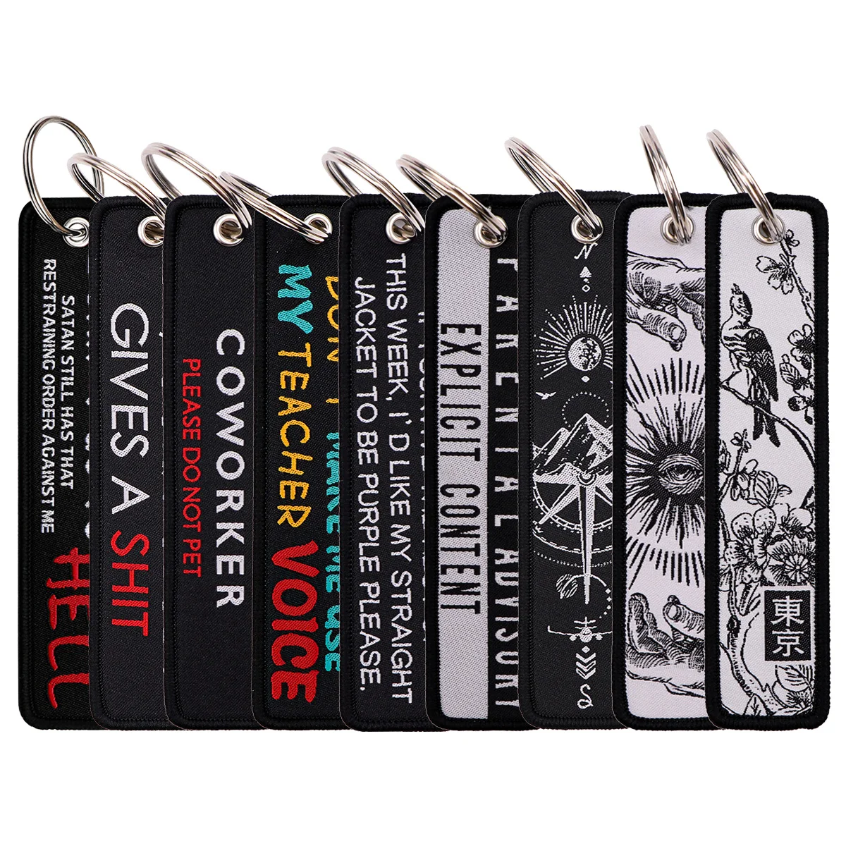Quote Phrase Words Embroidery Key Fob Balck Keyring For Cars Backpack Chaveiro Keychain Fashion Gifts for Men Women Accessories