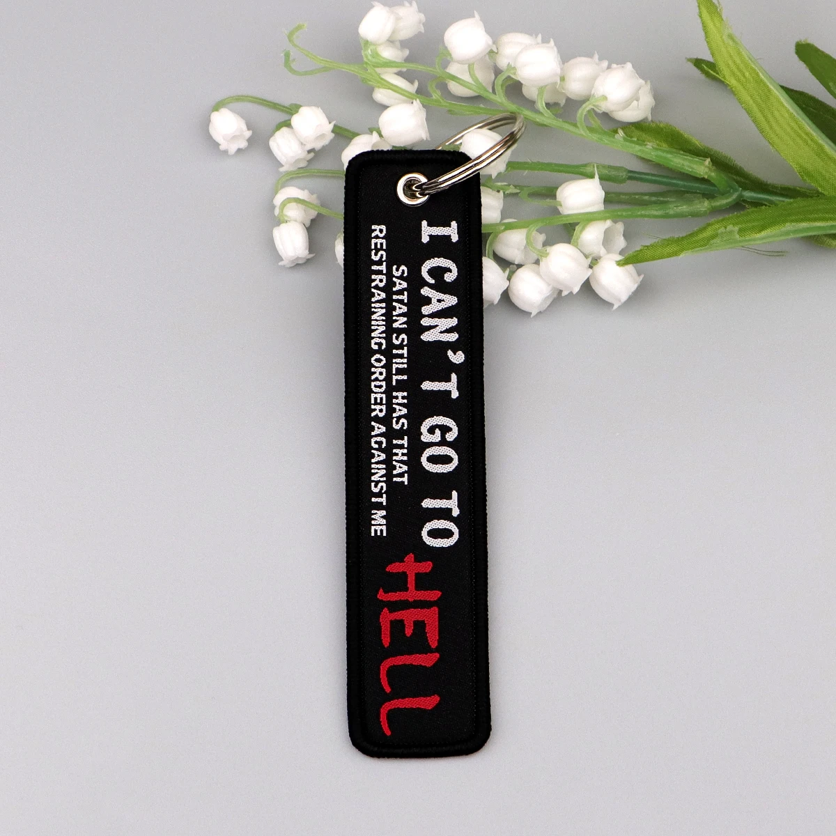 Quote Phrase Words Embroidery Key Fob Balck Keyring For Cars Backpack Chaveiro Keychain Fashion Gifts for Men Women Accessories