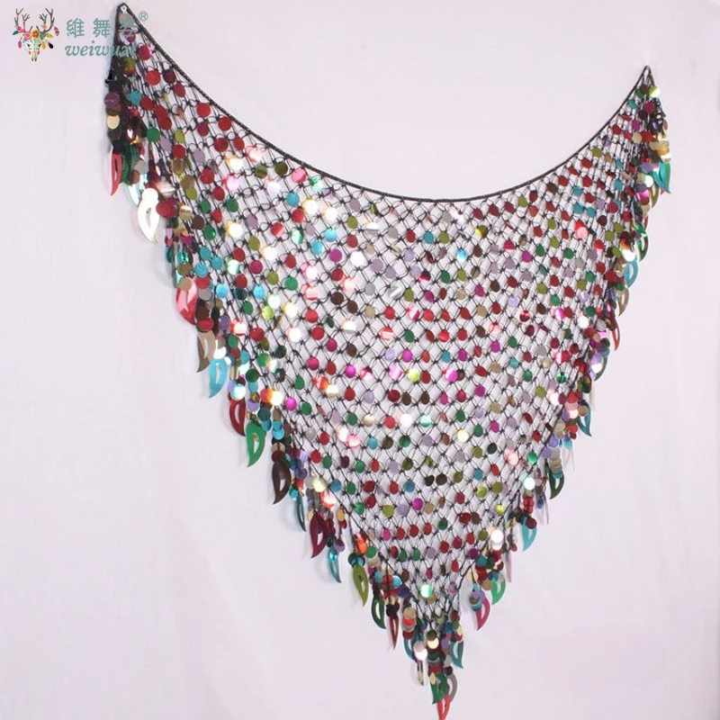 Belly Dance Costume Bling Shine Sequine Hip Scarf Tribal Fringe Tassel Wrap Skirt Belt Women Dancewear Accessory Solid Color