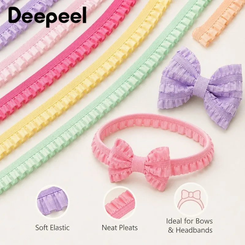 5/10/20M 10mm Pleated Elastic Band Baby Hairband Bow Trim Skirt Ruffle Edging Shoe Belt Stretch Lace Garment Sewing Accessories