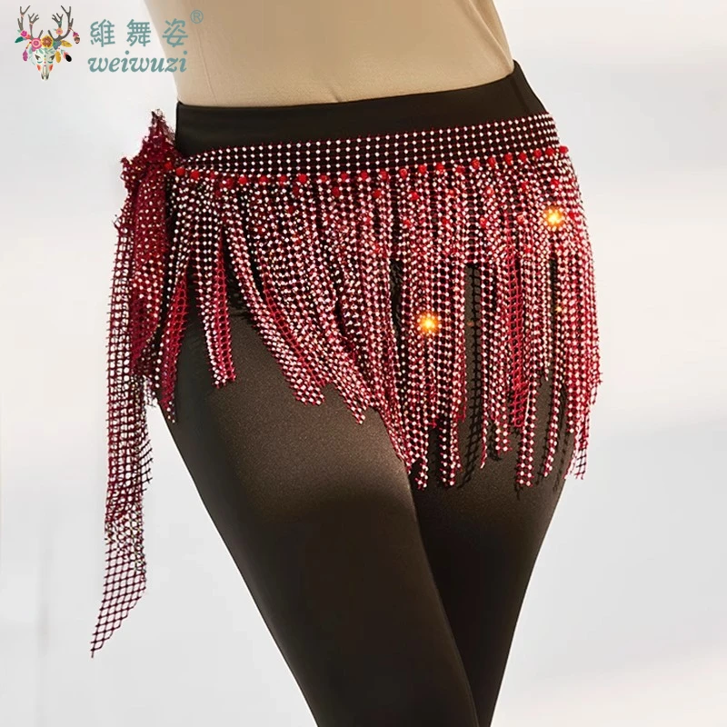 New Women Shiny Belly Dance Waist Chains Oriental Bellydance Indian Dance Costume Accessories Tassel Multilayer Hip Scarf Skirts