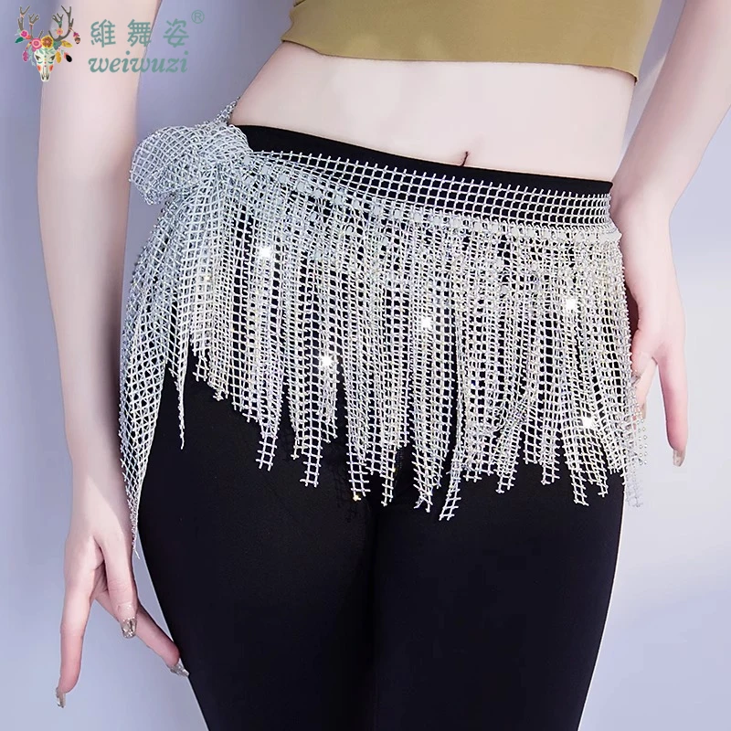 New Women Shiny Belly Dance Waist Chains Oriental Bellydance Indian Dance Costume Accessories Tassel Multilayer Hip Scarf Skirts