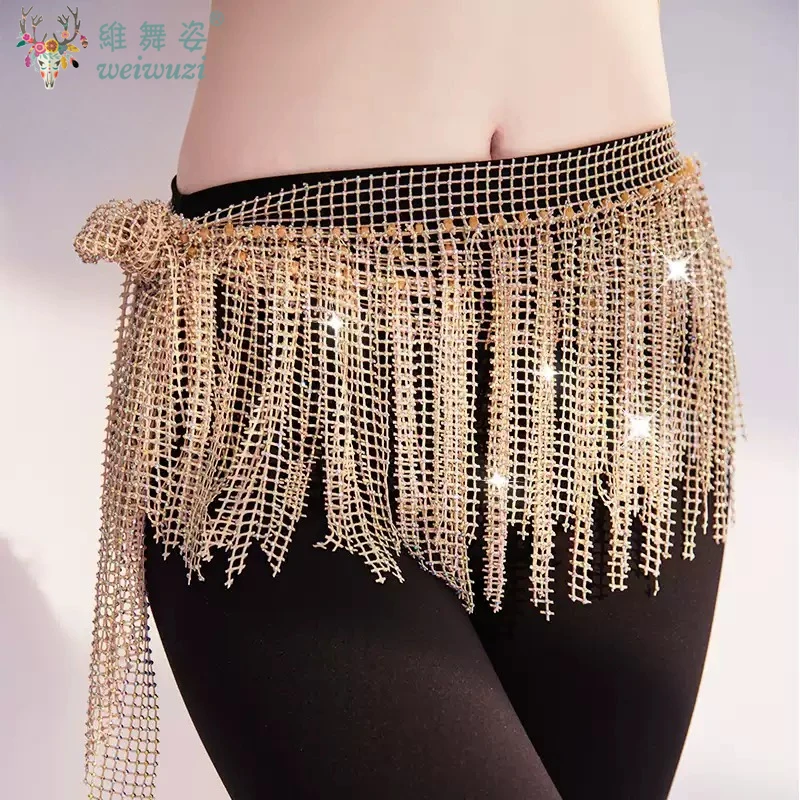 New Women Shiny Belly Dance Waist Chains Oriental Bellydance Indian Dance Costume Accessories Tassel Multilayer Hip Scarf Skirts