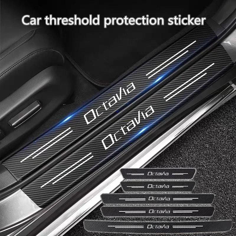 60X7CM Car Door Sill Side Anti Scratch Protector Strip Carbon Fiber Car Sticker For skoda octavia 3 a7 vrs 2 mk3 a5