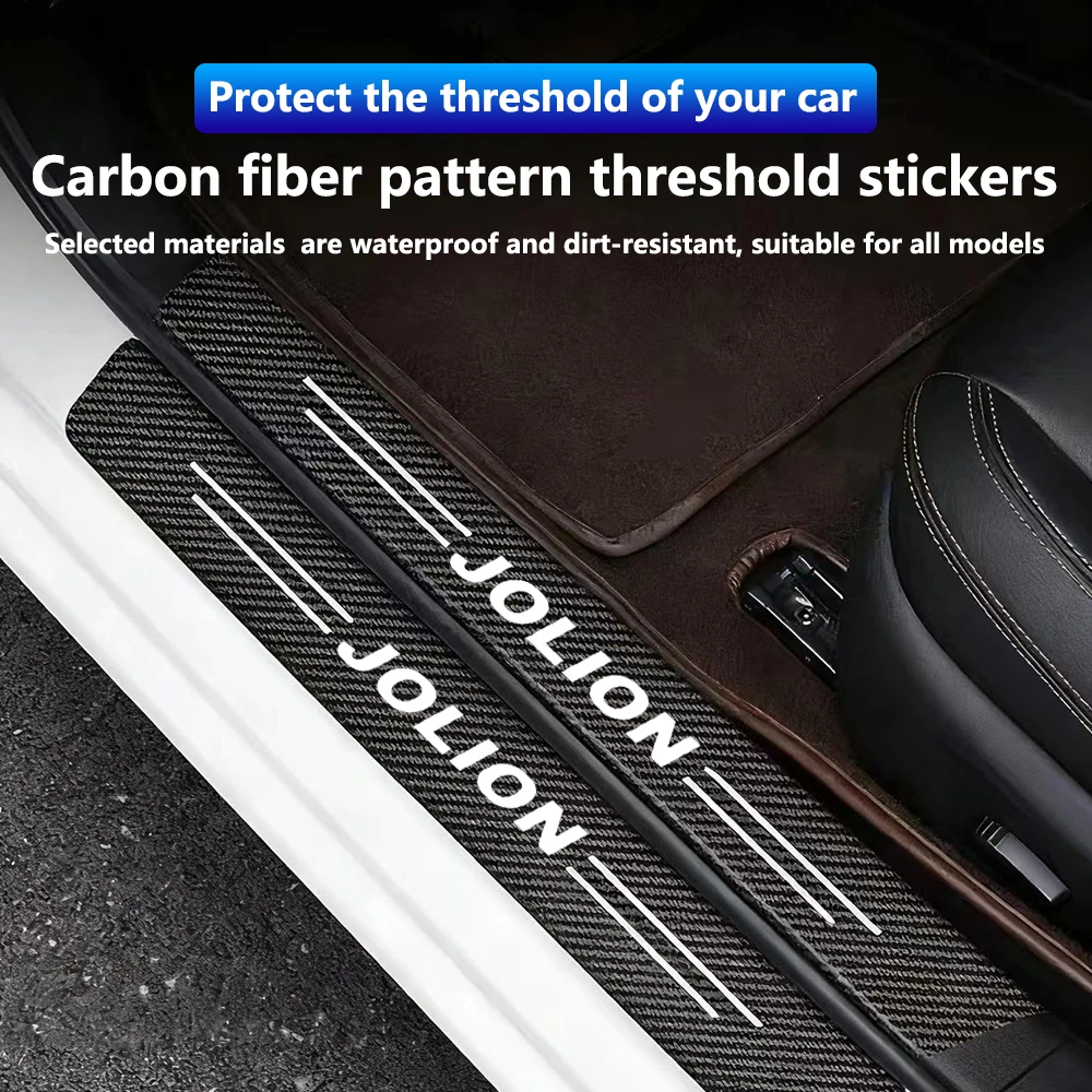 4pcs Car Door Sill Protector Stickers Carbon Fiber Threshold Strip For Haval JOLION Door Entry Guard