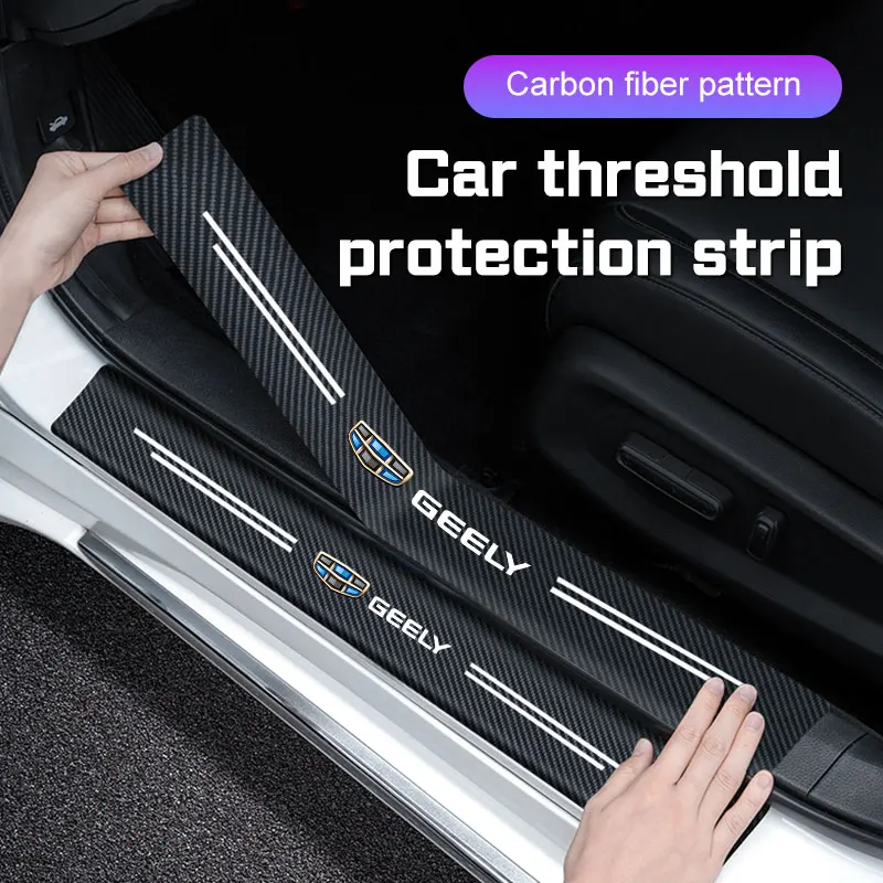 Threshold Film For Geely Coolray Atlas Tugella Emgrand EC7 X7 Boyue Parts MK GX3 GC9 CK 4Pcs Carbon Fiber Car Door Sill Sticker