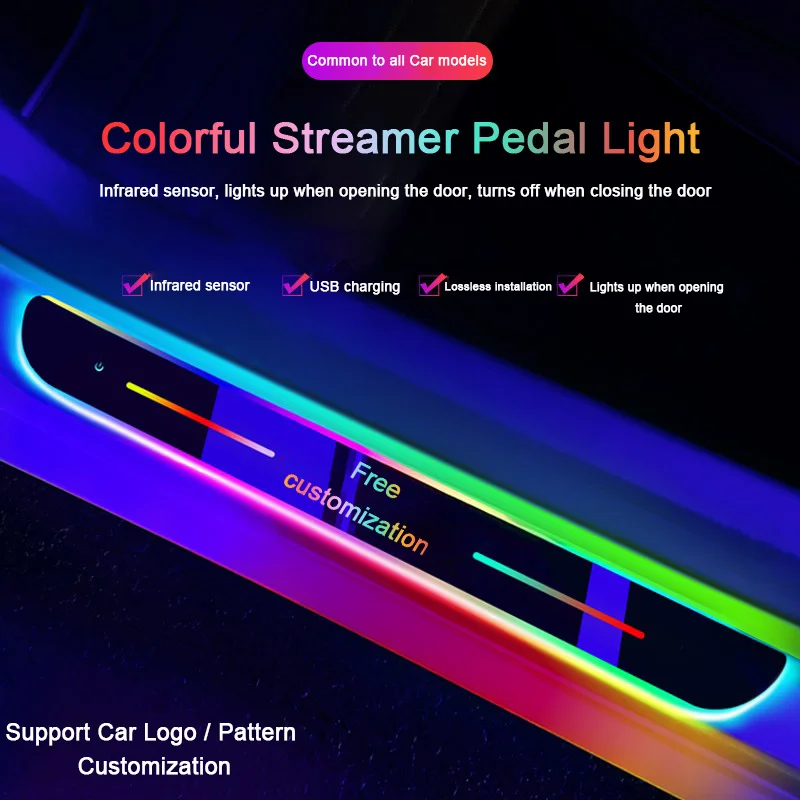 4PCS Customized Car Glows Welcome Door Sill Strip Light Threshold Lamp Welcome Scuff Plate Pedal Light Ambient Light Illuminated