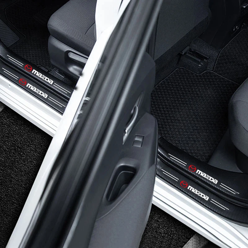 Carbon fiber protective stickers for car door sill side anti step bumpers For Mazda 3 6 CX5 2 CX3 CX9 MX5 RX8 Axela Demio Atenza