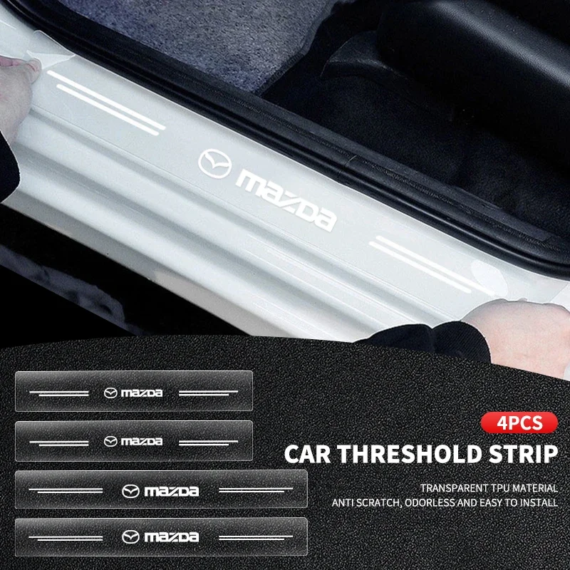 4pcs Car Door Sill Transparent Protector Stickers For Mazda 6 3 CX5 5 2 323 CX7 Demio Atenza Axela MX30 CX30 CX3 CX9 MX5 RX8 RX7