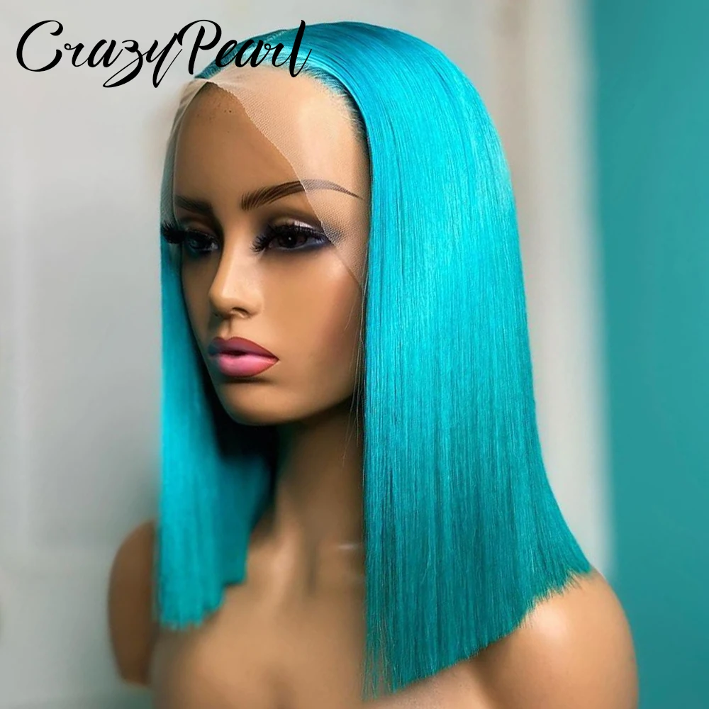 Green Bob Wig 13x4 Transparent Lace Frontal Human Hair Brazilian Virgin Short Bob Wigs Human Hair 180% Density Wigs For Party