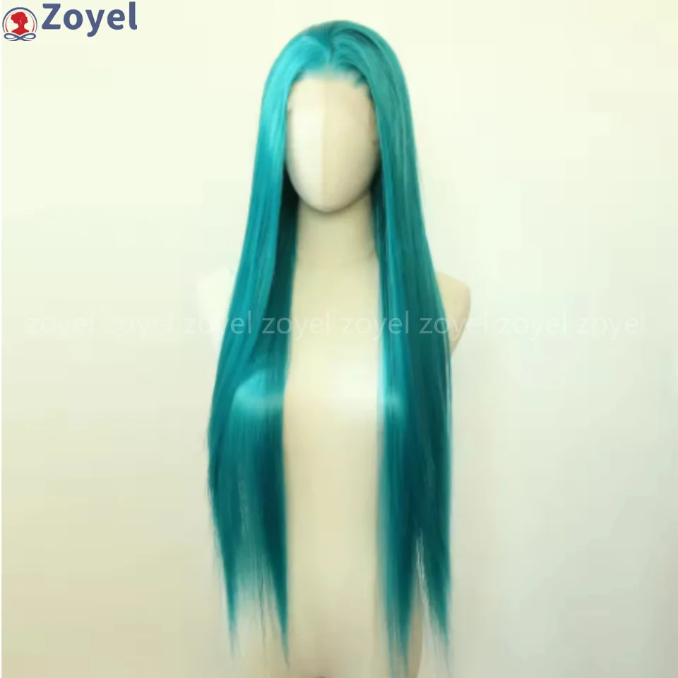 13*4 Teal Green Synthetic Lace Front Wig Long Straight Emerald Green Synthetic Wig Pre Plucked Heat Resistant Hair Wig