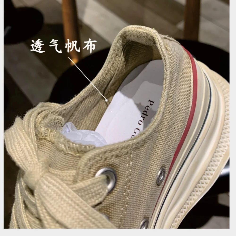6CM New Women's Crab Green Platform Canvas Sneakers Lace-up Comfortable Shoes Fashion Outdoor Multi-functional Canvas Shoes