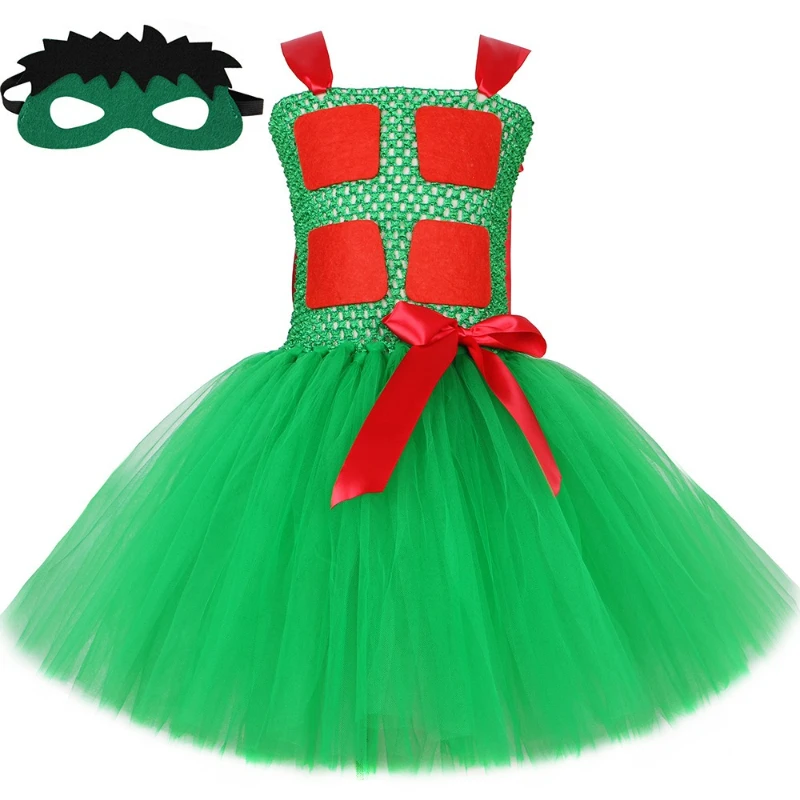 Girls for Superhero Hulk Costume Halloween Carnival Party Outfit Green Cosplay Anime Tutu Dress with Mask Kids Fancy Clothes Set