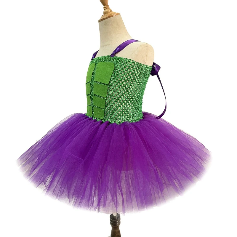 Girls for Superhero Hulk Costume Halloween Carnival Party Outfit Green Cosplay Anime Tutu Dress with Mask Kids Fancy Clothes Set