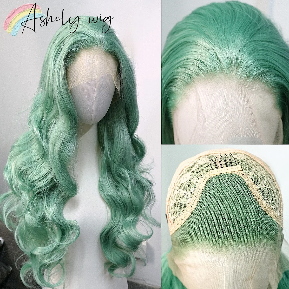 Mint Green Wig for Women 26inch Long Water Wavy Wig 26inch 13x4 HD Lace Front Wigs Free Parting Synthetic Lace Wigs for Cosplay