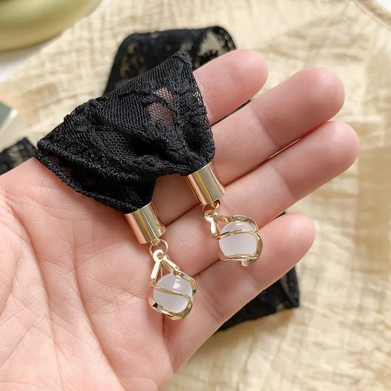 Women Hair Ribbon French Pendant Lace Braided Green Color Simple Hair Band Chic Headwear Hollowed-out Exquisite Flowers Hair Tie
