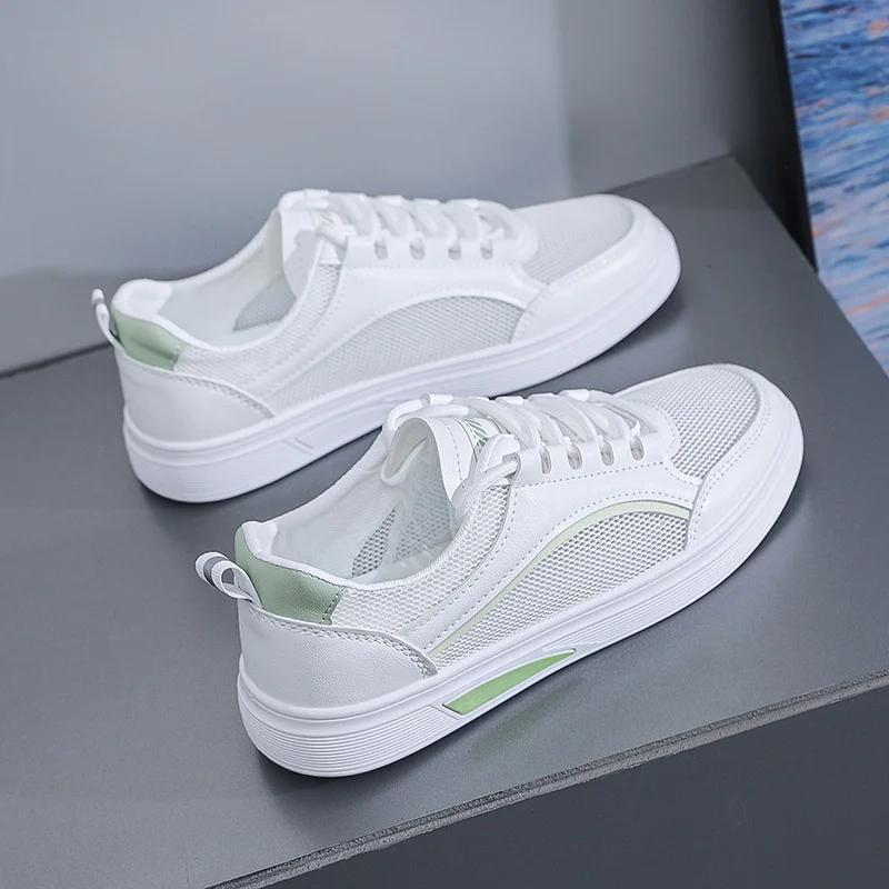 Women's Shoes Comfortable Breathable Casual Sports Outdoor Mesh White Board Shoes Green Detail Lightweight Casual Footwear