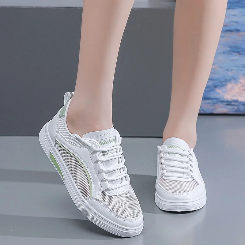 Women's Shoes Comfortable Breathable Casual Sports Outdoor Mesh White Board Shoes Green Detail Lightweight Casual Footwear