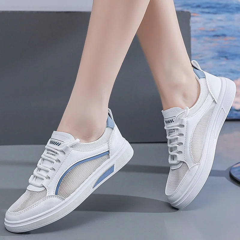 Women's Shoes Comfortable Breathable Casual Sports Outdoor Mesh White Board Shoes Green Detail Lightweight Casual Footwear