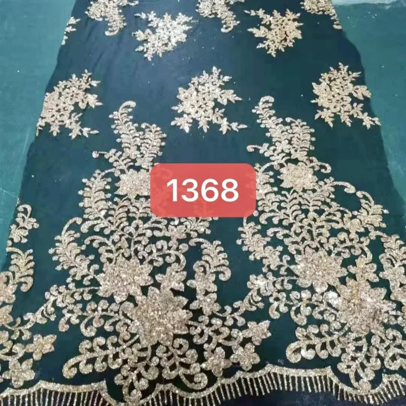 10 Yards Dark Green Fadhion Africa Glitter Fabric Embroidery Net Lace Glued Glitter Sequins Wedding Party Spray gold Tull fabric