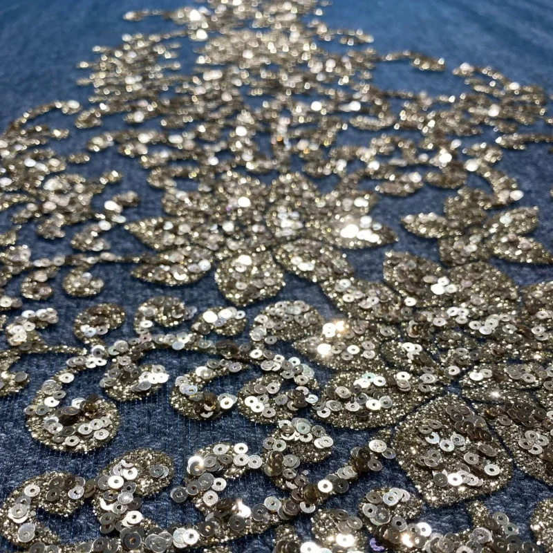 10 Yards Dark Green Fadhion Africa Glitter Fabric Embroidery Net Lace Glued Glitter Sequins Wedding Party Spray gold Tull fabric