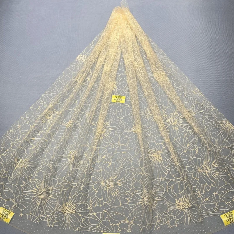2026 Light Green Hot Sale Fadhion Design Africa Glitter Fabric Embroidery Net Lace With Glued Glitter Sequins Wedding Or Party